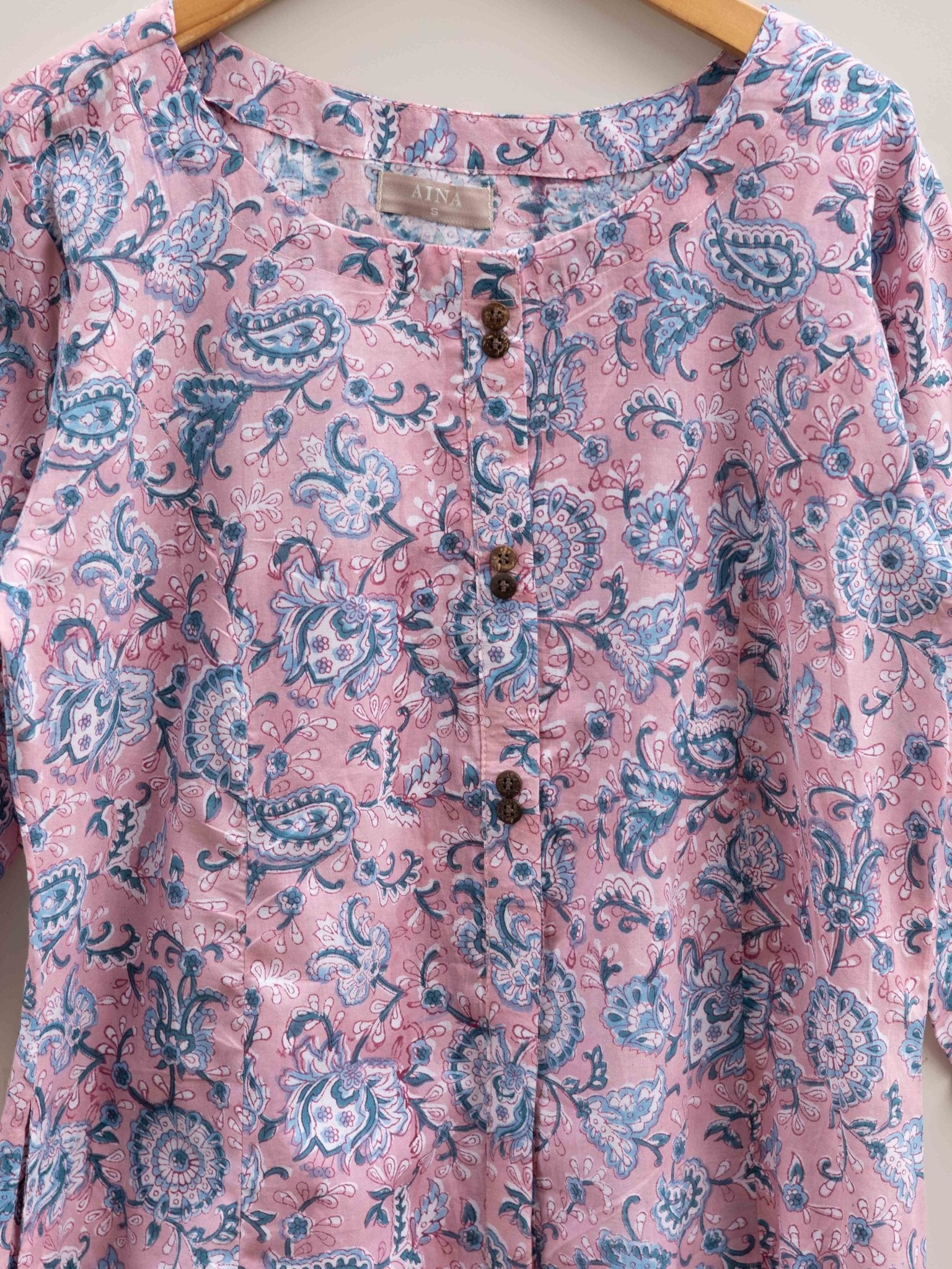 Cotton Block Printed A Line Kurta - AINA