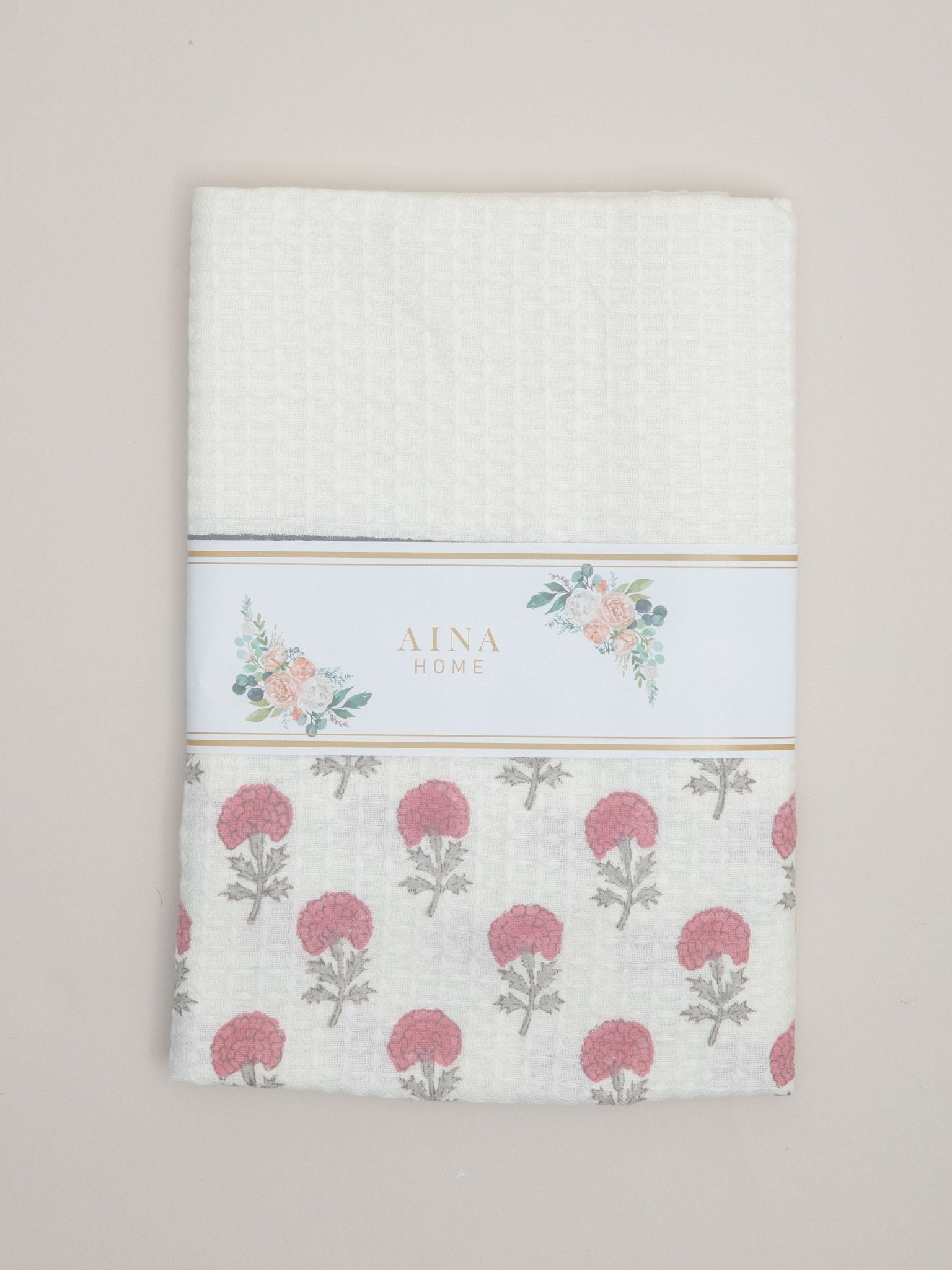 Cotton Block Printed Honeycomb Bath Towel - AINA