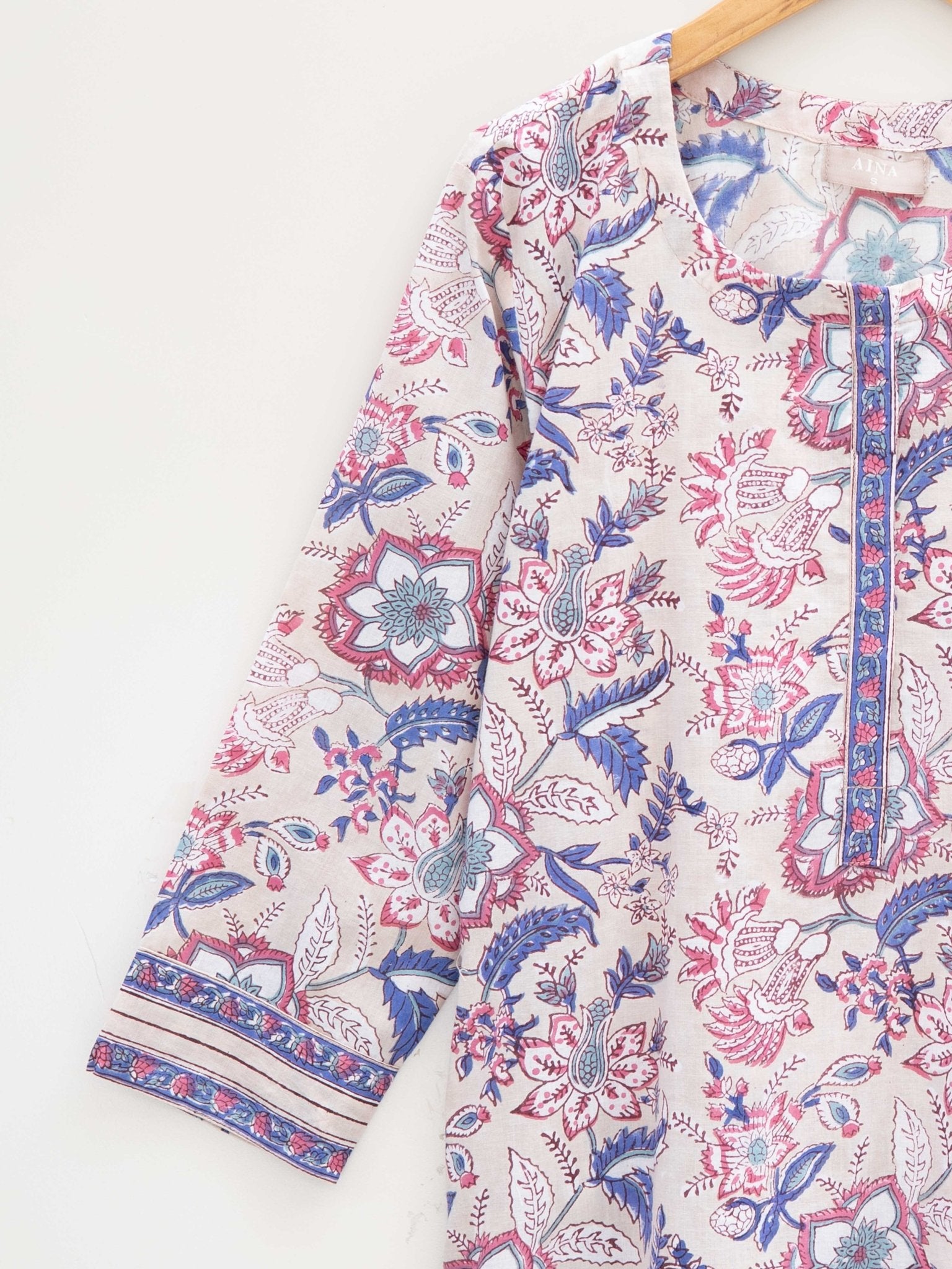 Cotton Block Printed Straight Kurta - AINA