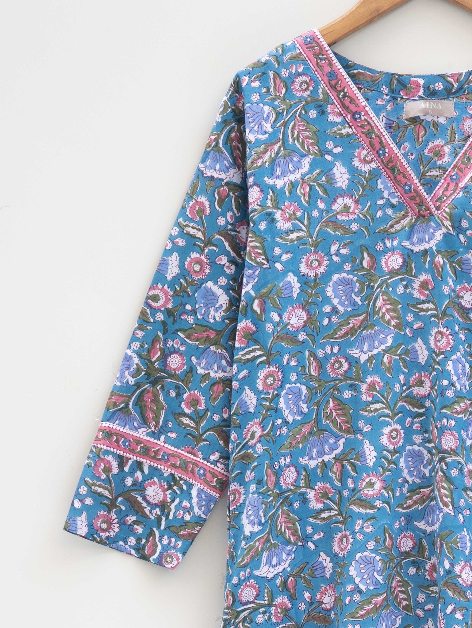 Cotton Block Printed Straight Kurta - AINA