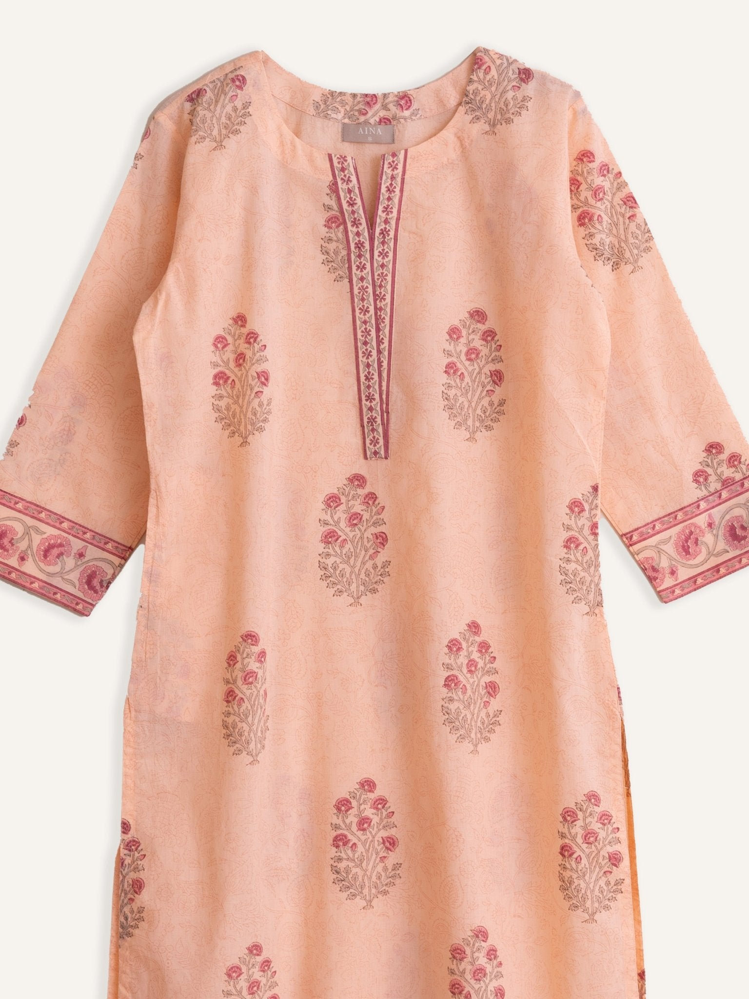 Cotton Block Printed Straight Kurta - AINA