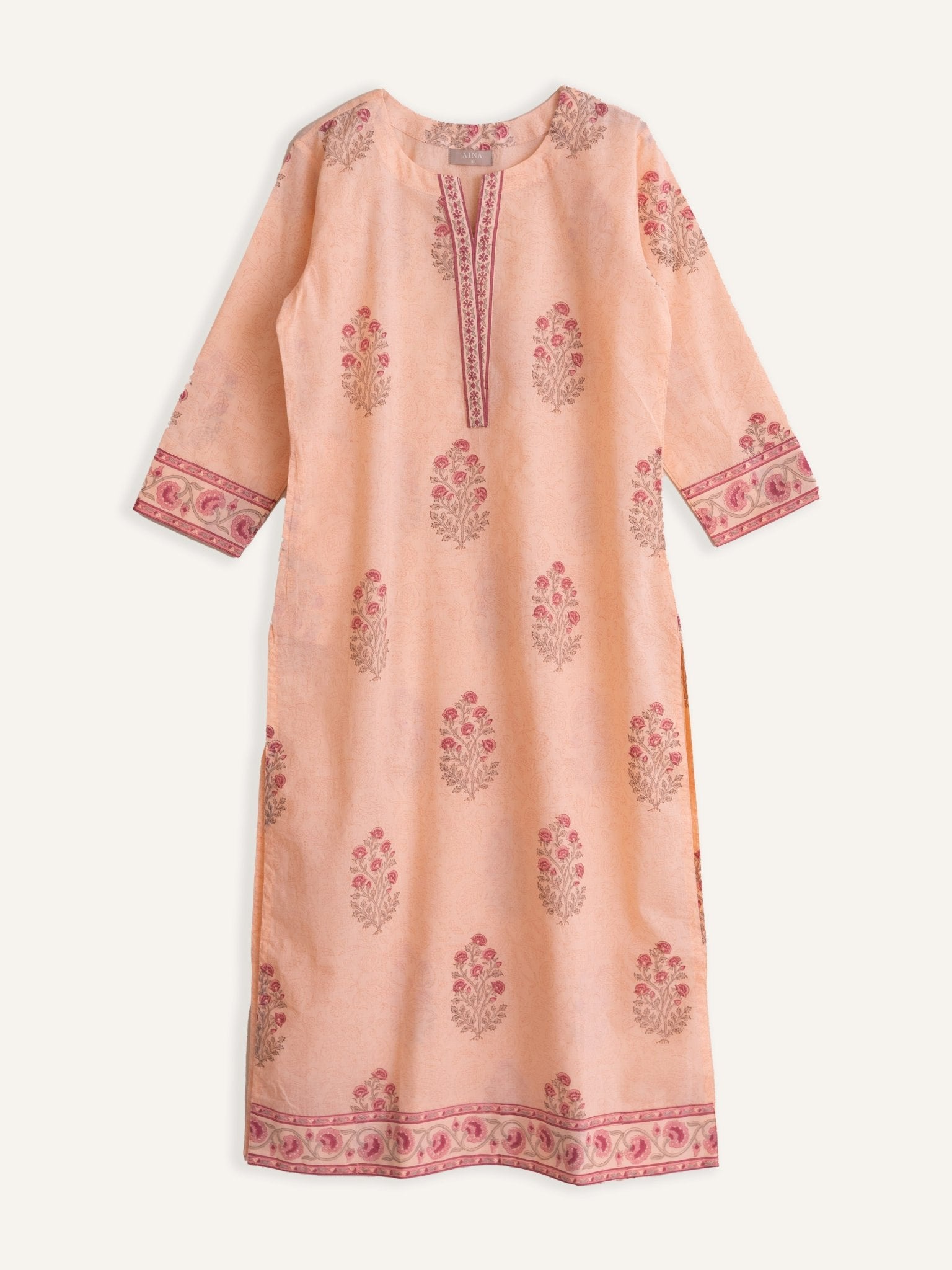 Cotton Block Printed Straight Kurta - AINA