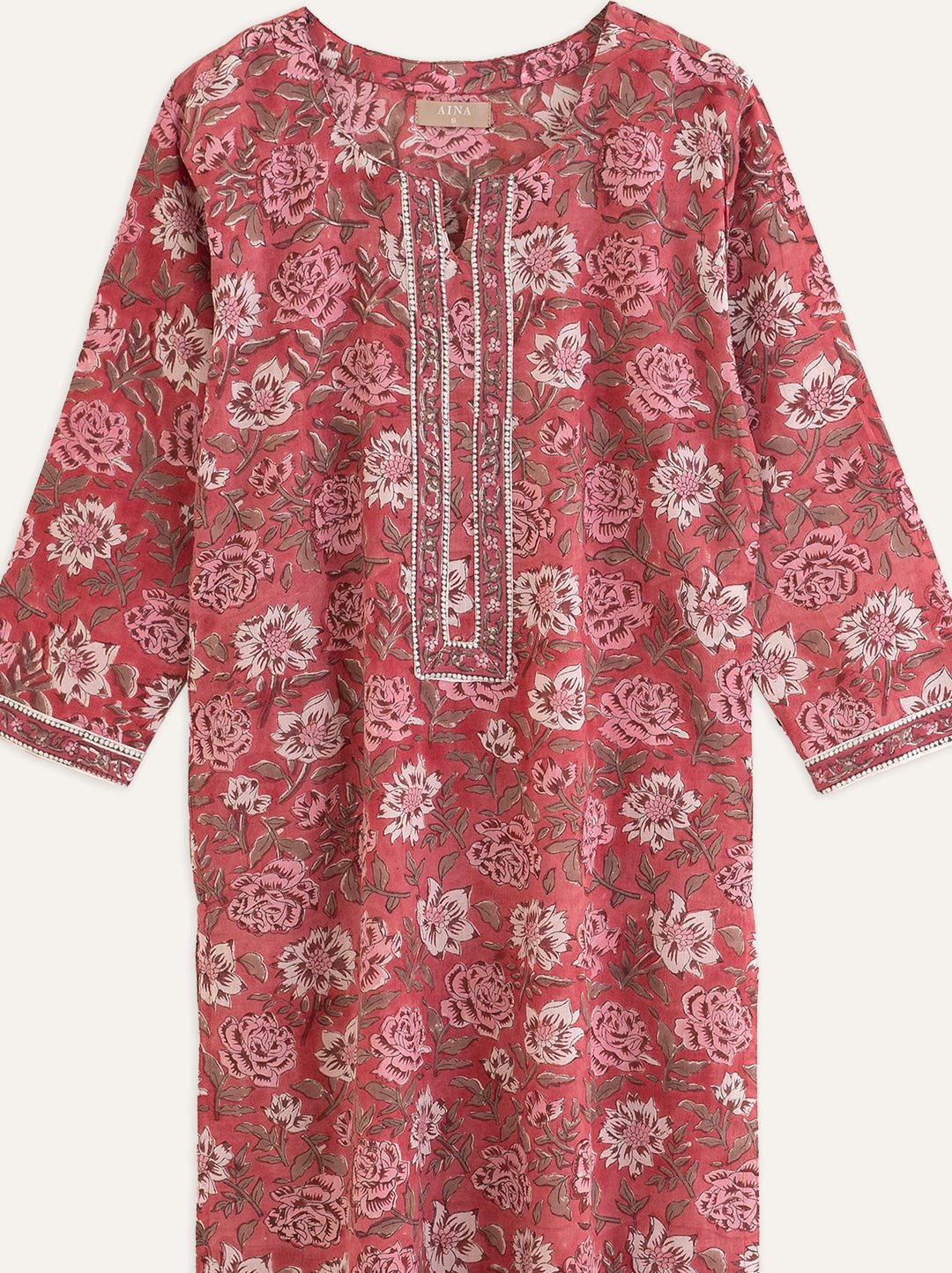 Cotton Block Printed Straight Kurta - AINA