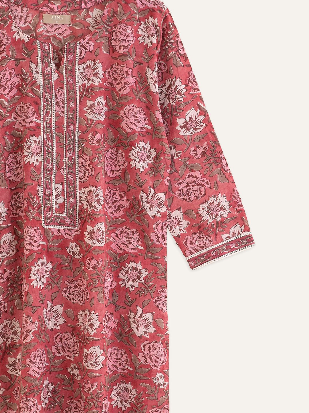 Cotton Block Printed Straight Kurta - AINA