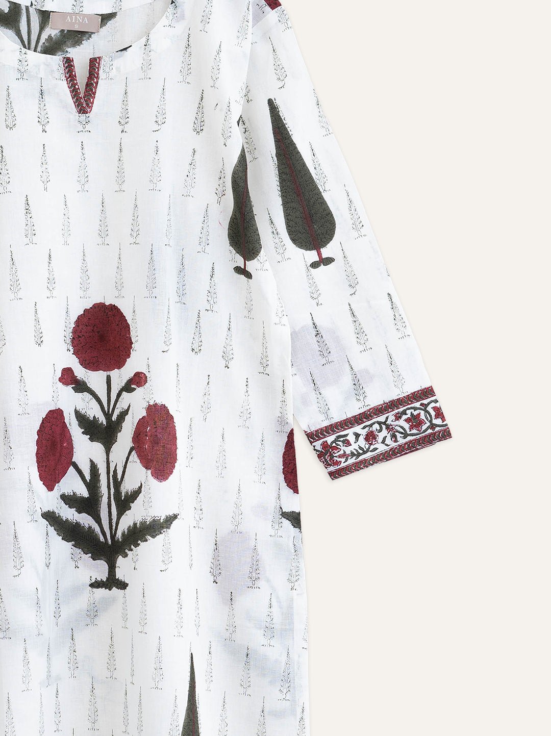 Cotton Block Printed Straight Kurta - AINA