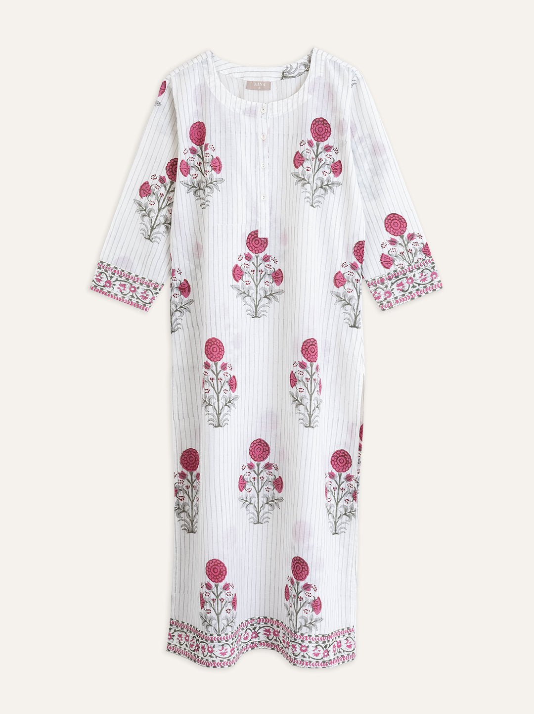 Cotton Block Printed Straight Kurta - AINA