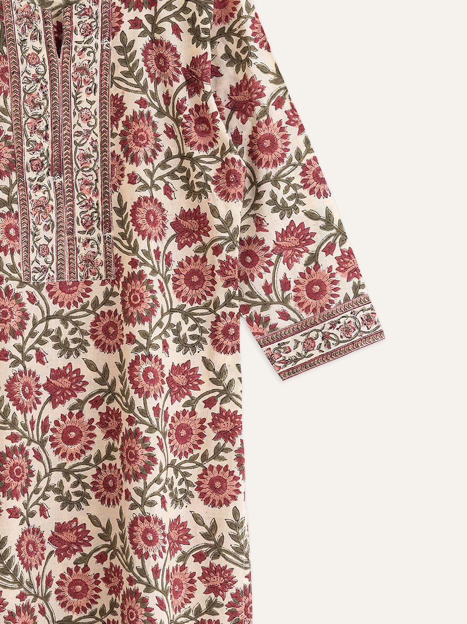 Cotton Block Printed Straight Kurta - AINA