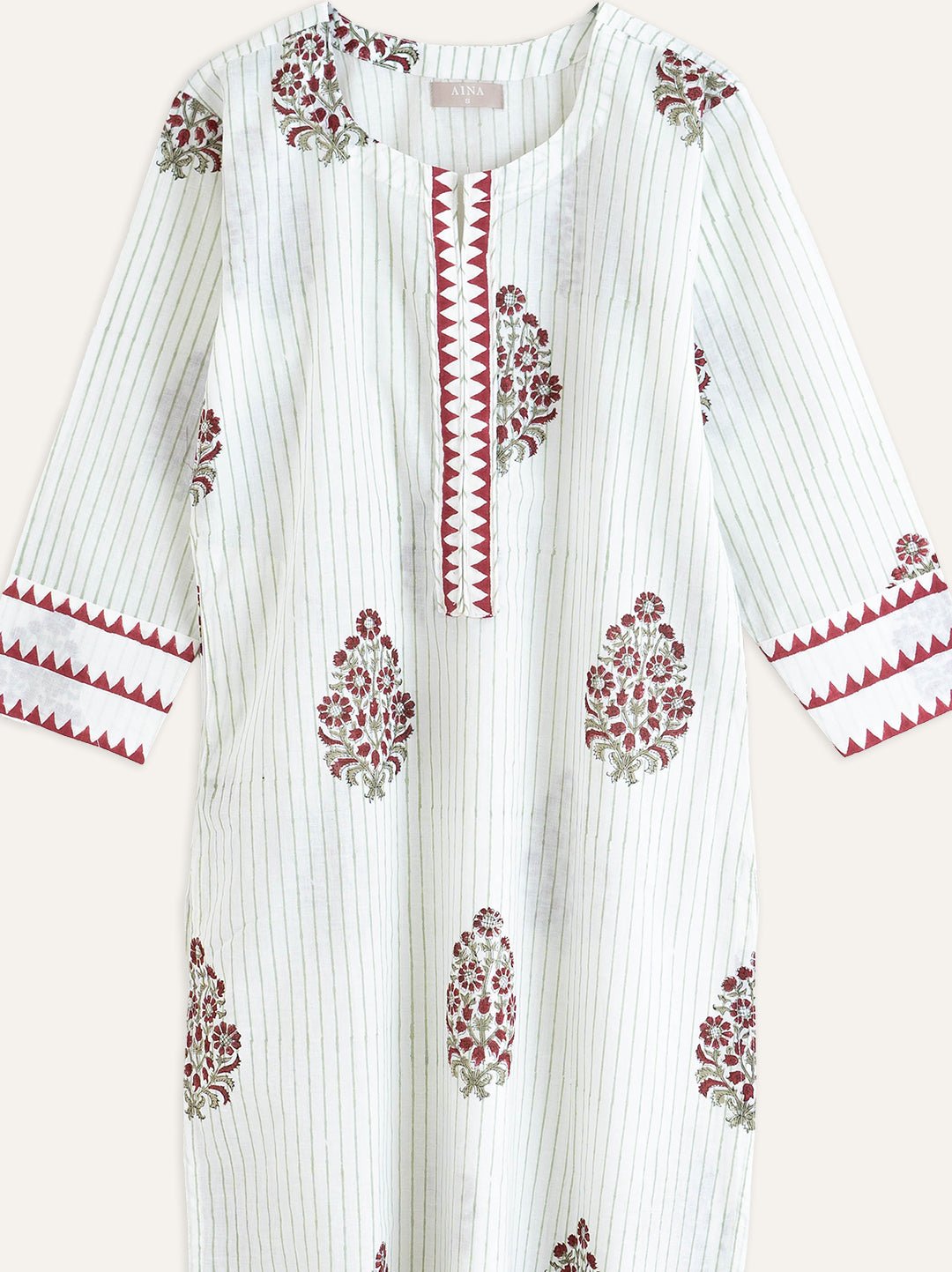 Cotton Block Printed Straight Kurta - AINA