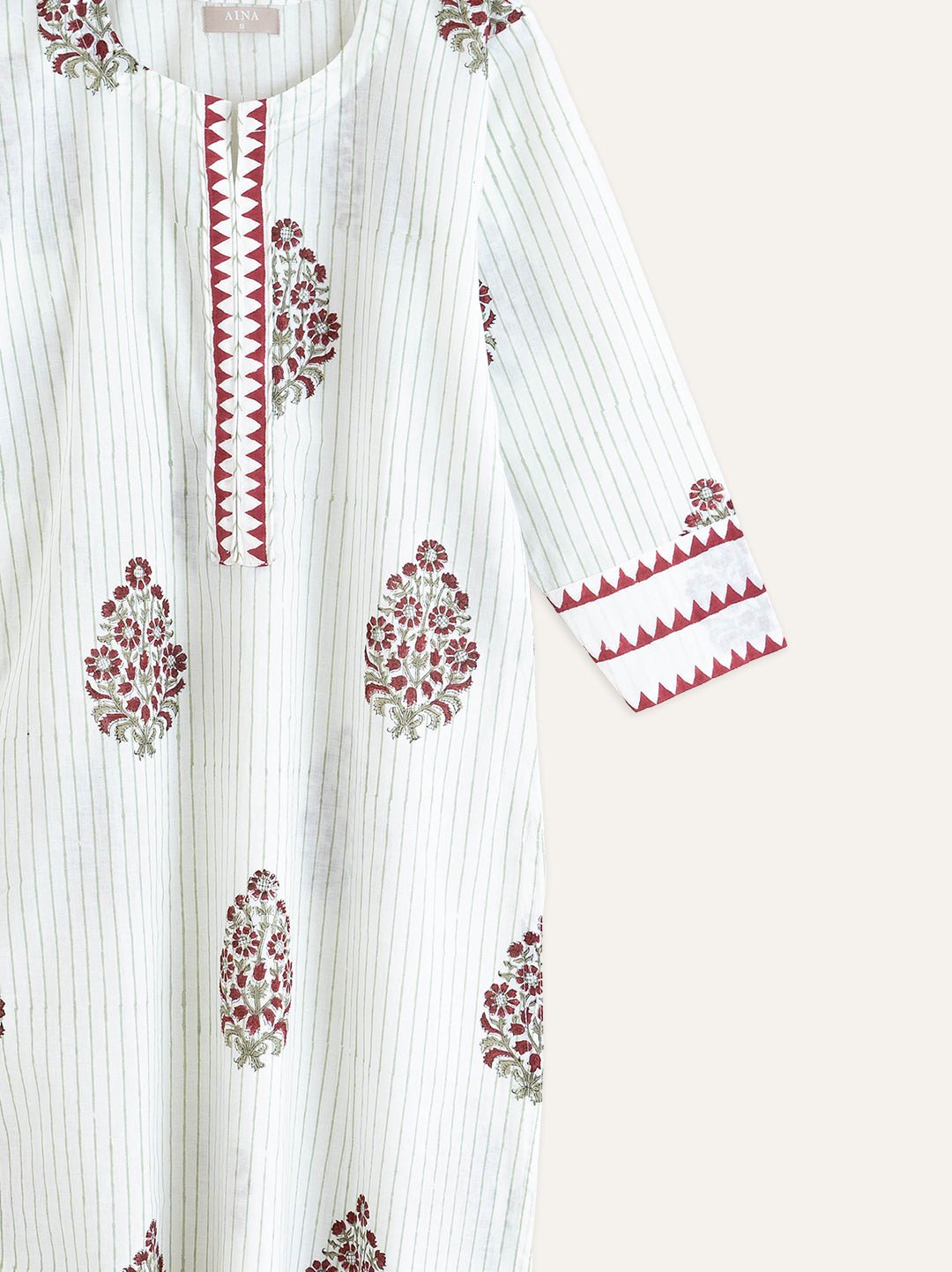 Cotton Block Printed Straight Kurta - AINA