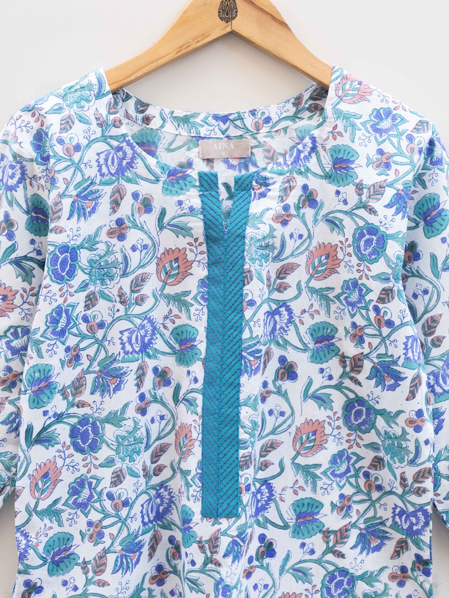 Cotton Block Printed Straight Kurta - AINA