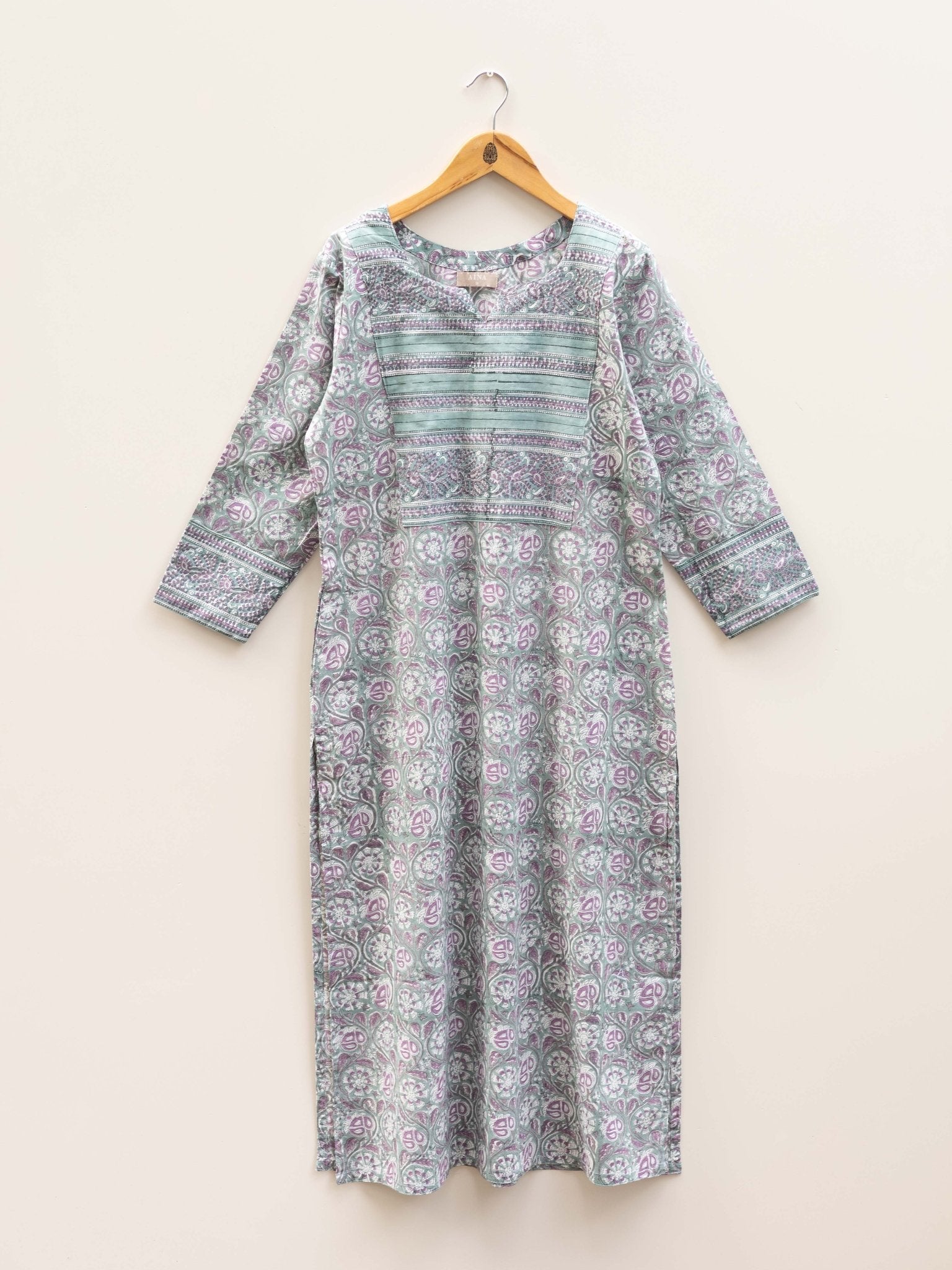 Cotton Block Printed Straight Kurta - AINA