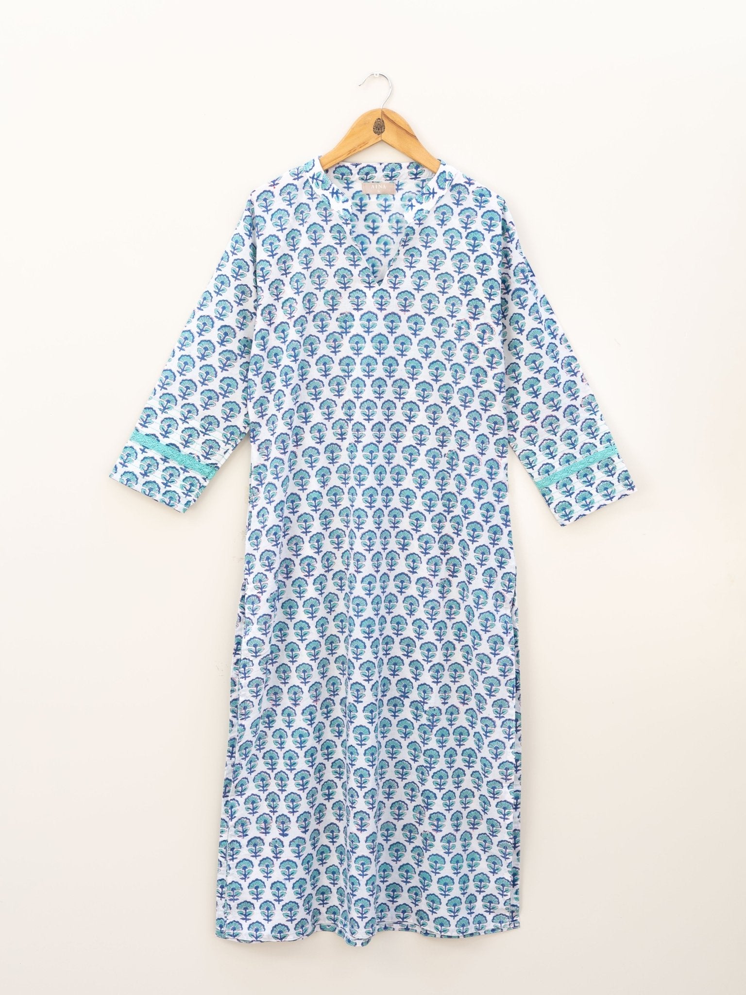 Cotton Block Printed Straight Kurta - AINA