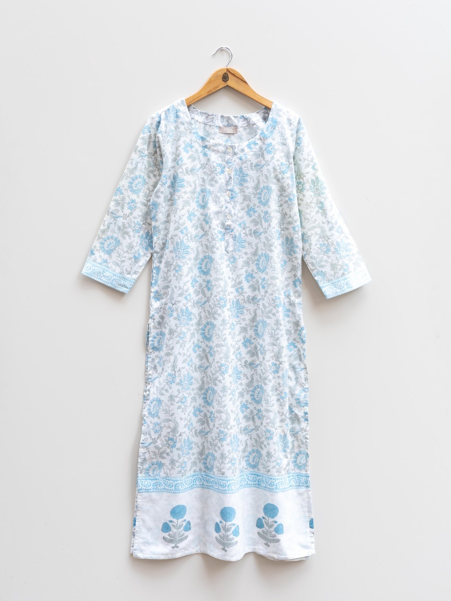 Cotton Block Printed Straight Kurta - AINA