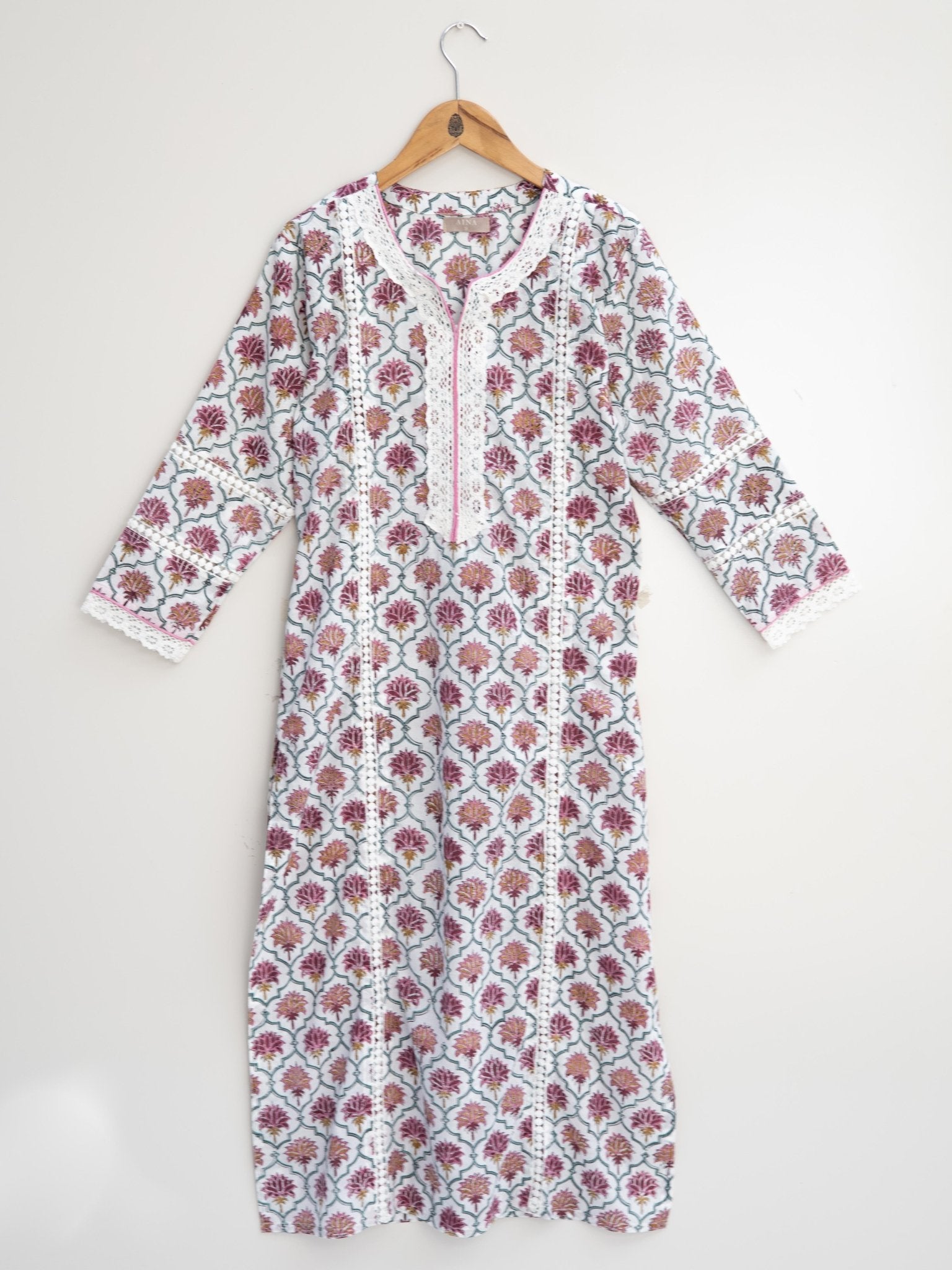 Cotton Block Printed Straight Kurta - AINA