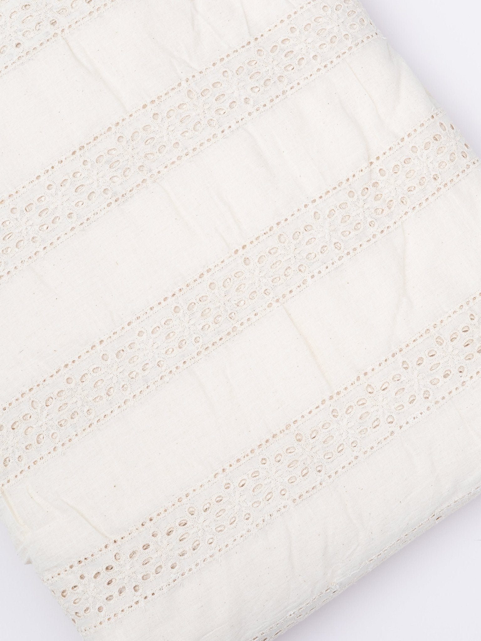 Cotton Chikan Embroidered Fabric - AINA