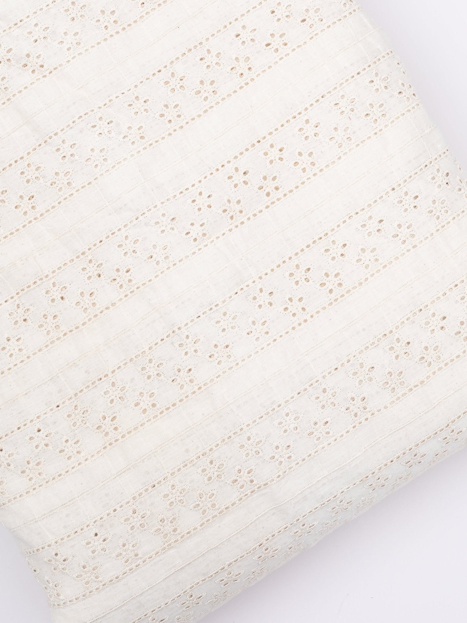 Cotton Chikan Embroidered Fabric - AINA