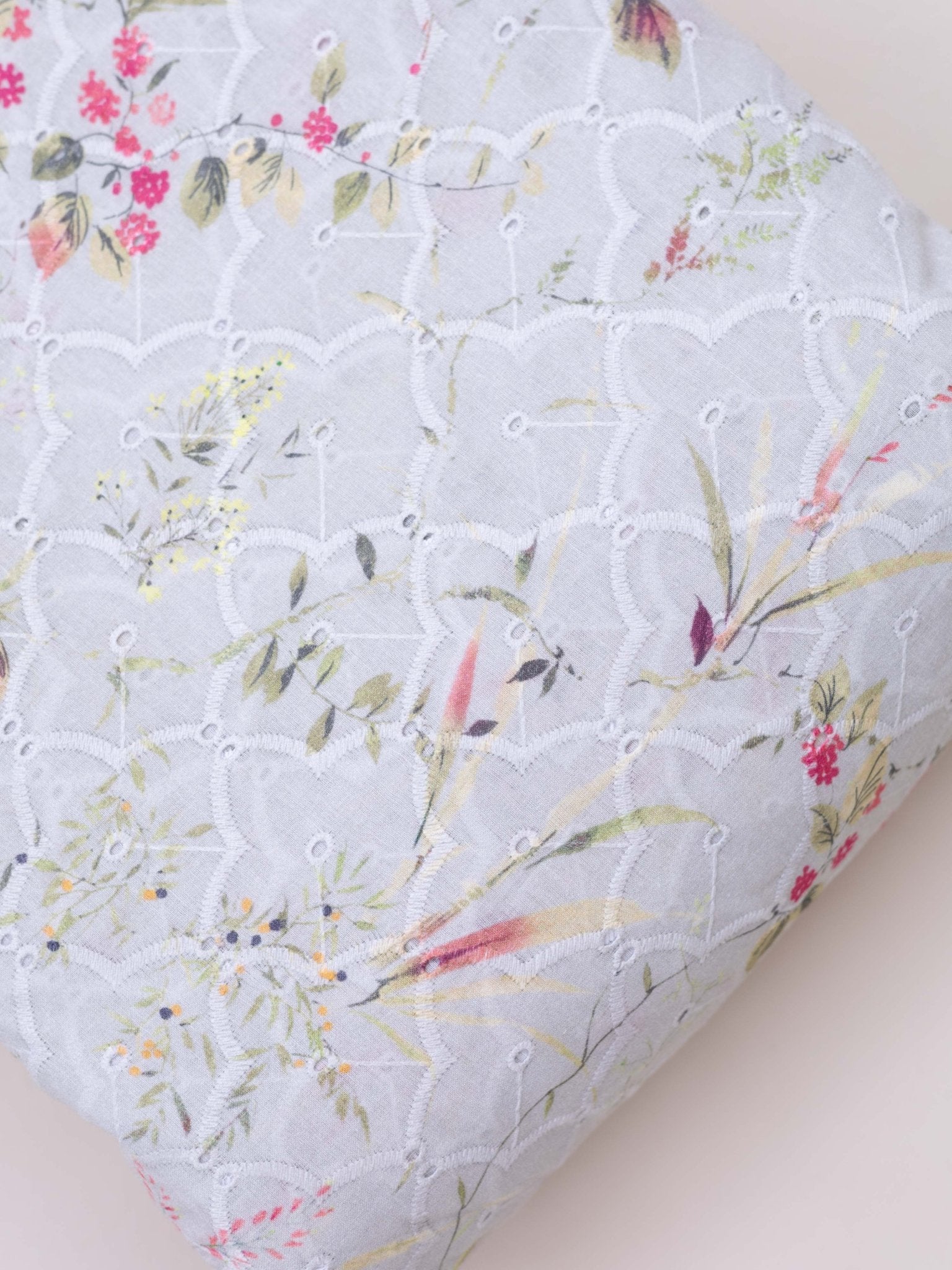 Cotton Digital Print Embroidered Fabric - AINA