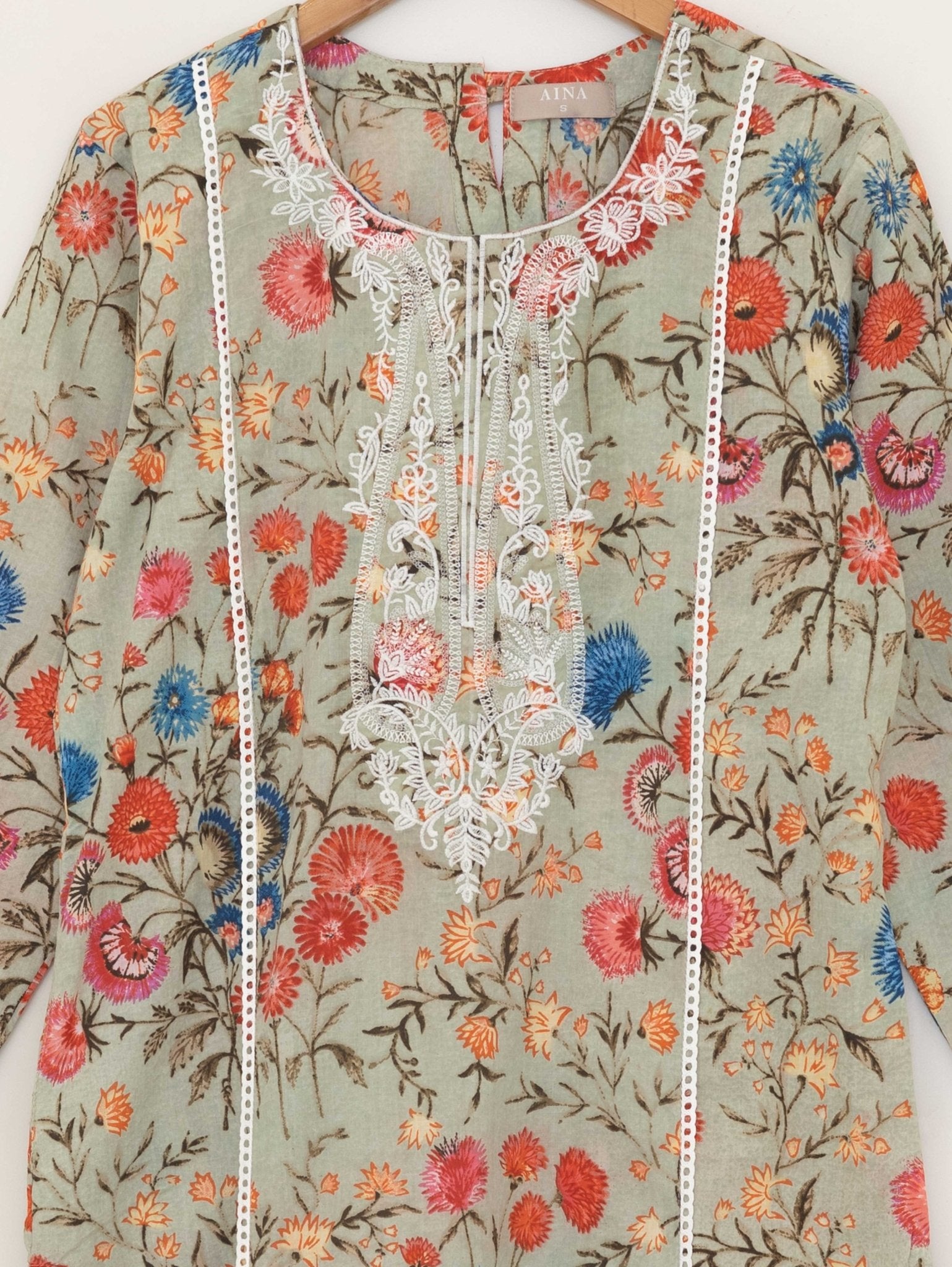 Cotton Embroidered Printed Straight Kurta - AINA