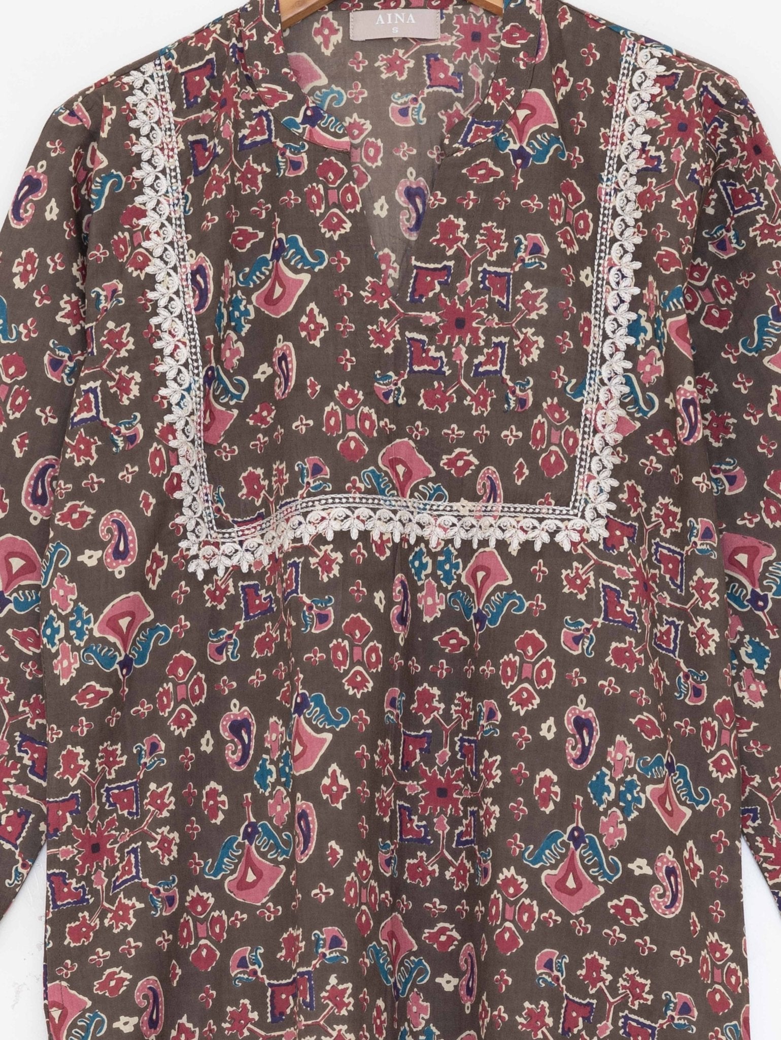 Cotton Embroidered Printed Straight Kurta - AINA