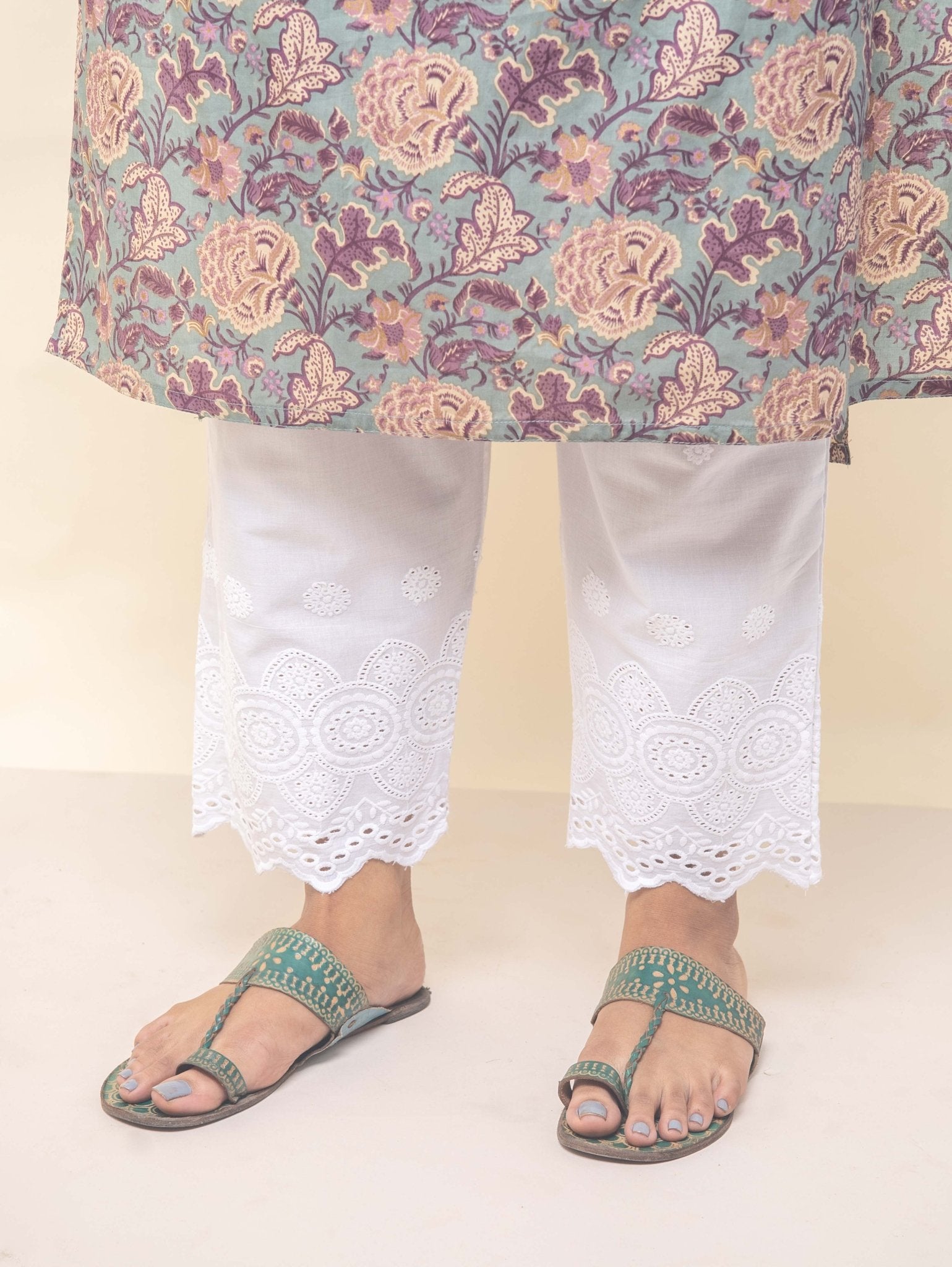 Cotton Embroidered Straight Pant - AINA