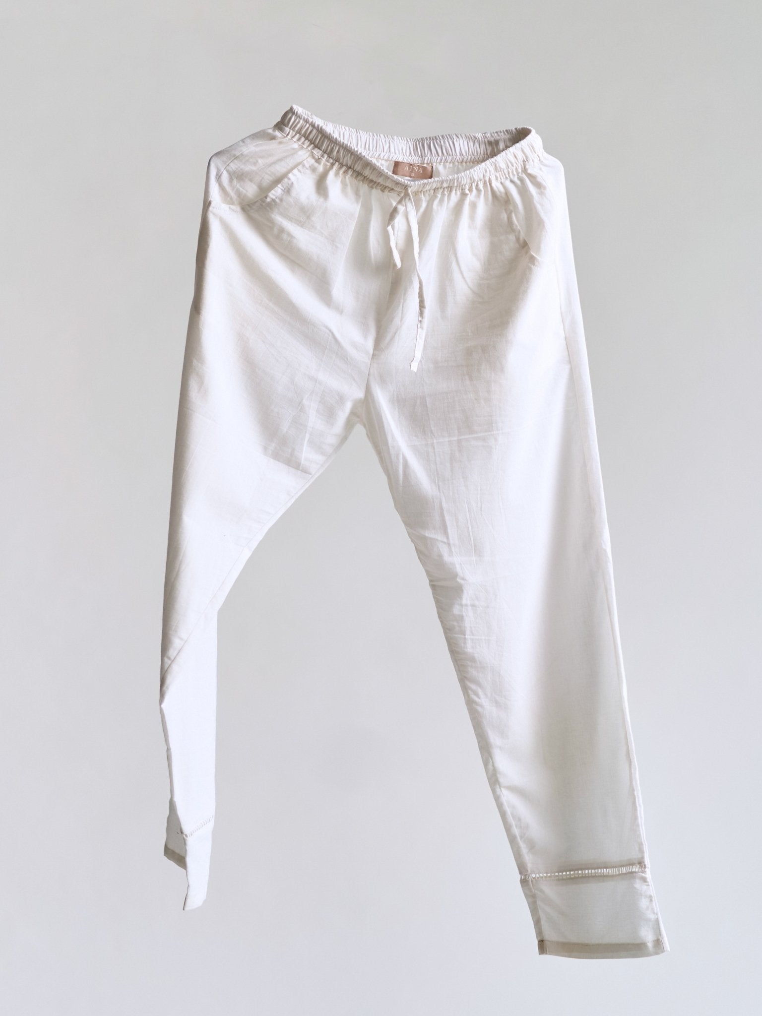 Cotton Off-white Straight Pants - AINA