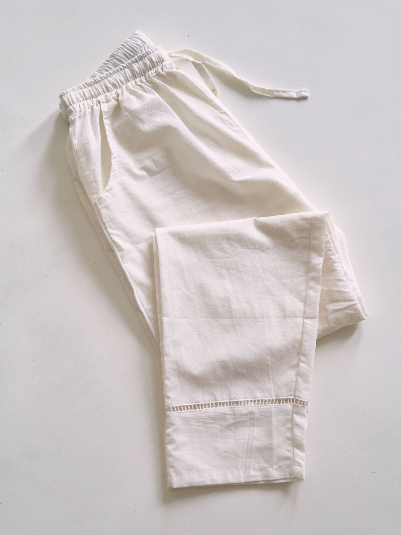 Cotton Off-white Straight Pants - AINA
