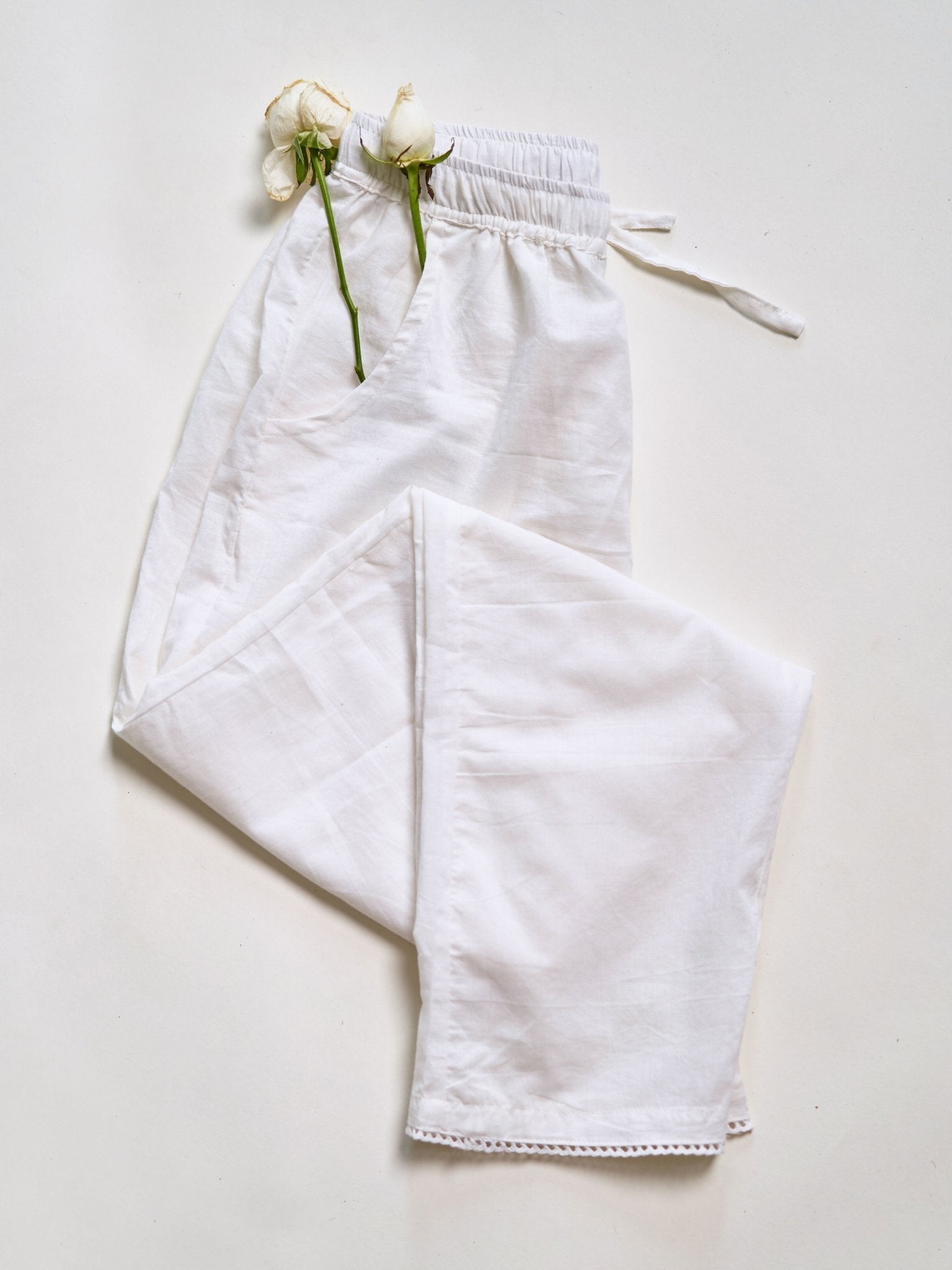 Cotton White Straight Pants - AINA